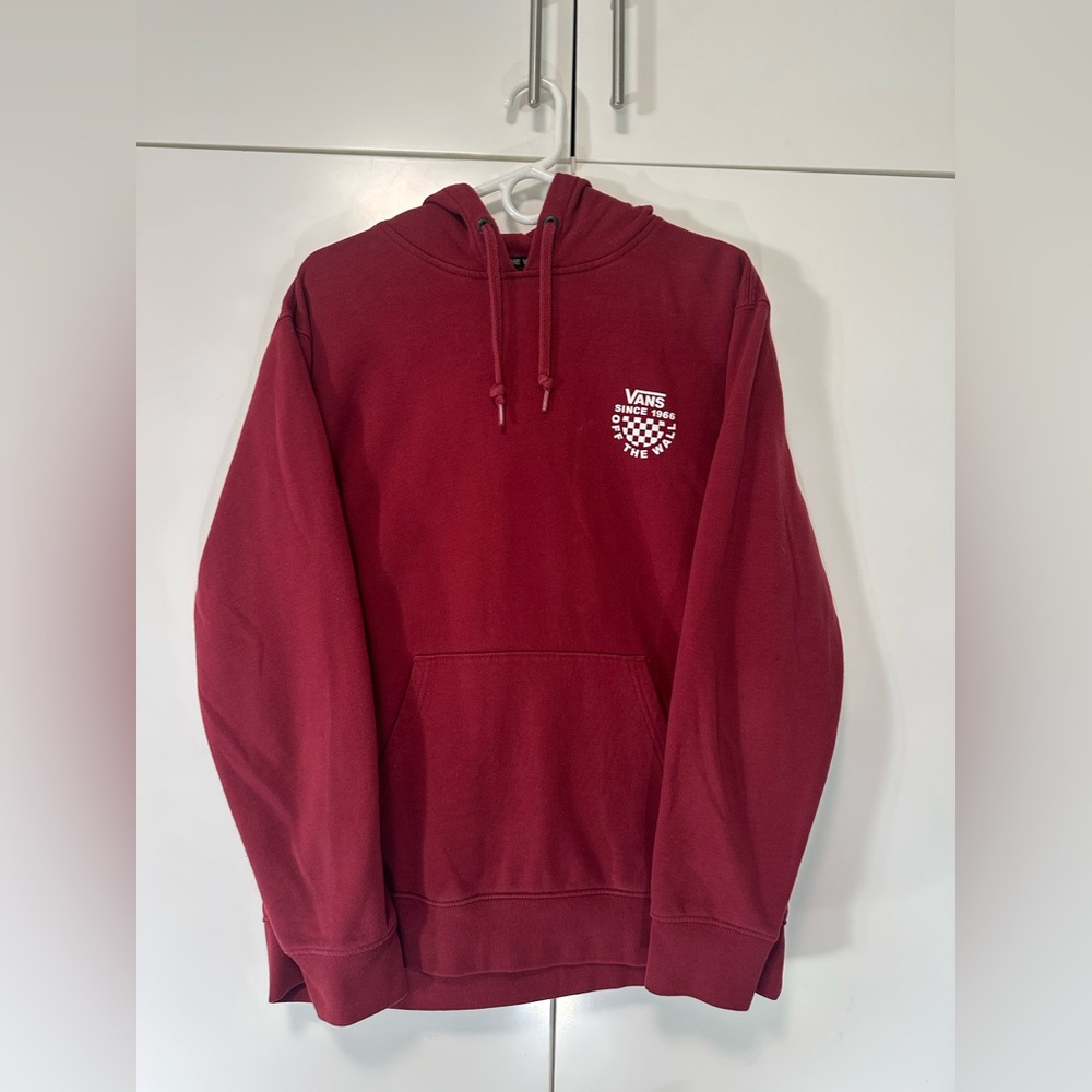 Vans Hoodie Men's M Red Burgundy Off The Wall Big Logo Skater Pockets Pullover